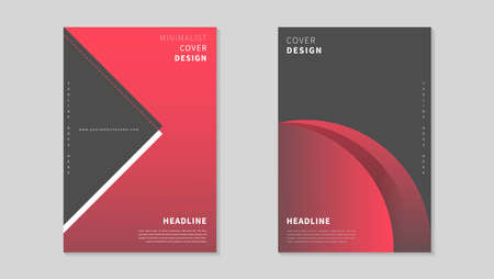 Set Of Gradient Black Red Cover Design. Minimal Geometric Shape Cover. Can Be Used For Poster, Brochure, Or Flyer.のイラスト素材