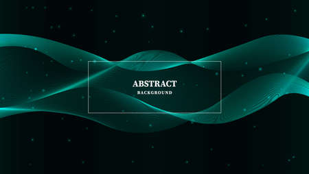 Green Waves Element With Sparkles In Dark Background. Can Be Used For Banner, Wallpaper, Web Or Motion Template.のイラスト素材