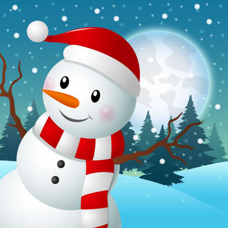 Snowman on Christmas backgroundのイラスト素材