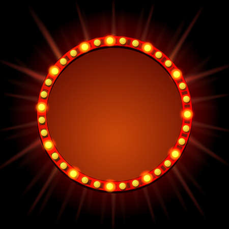 Signboard retro style with lamps. Vintage banner with light bulbsのイラスト素材