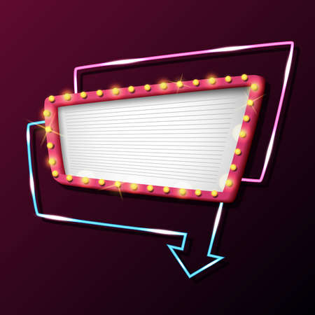 Signboard retro style with lamps. Vintage banner with light bulbsのイラスト素材