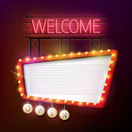 Welcome signboard retro style with light frameのイラスト素材