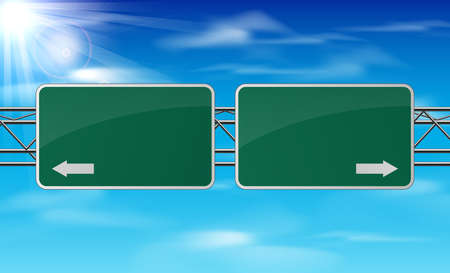 Blank green traffic road sign on sky backgroundのイラスト素材