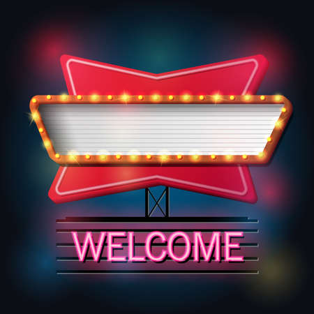 Welcome signboard retro style with light frameのイラスト素材