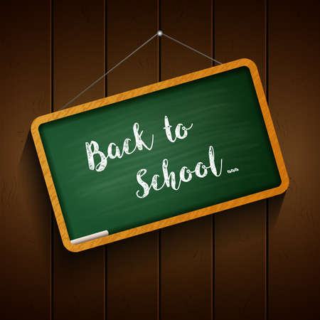 Back to school board hanging on the wood backgroundのイラスト素材