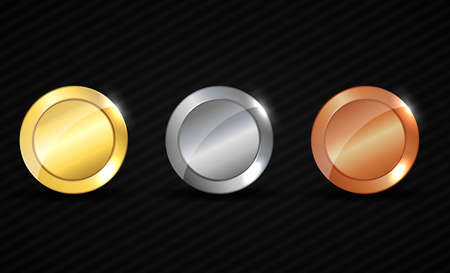 Vector illustration of Round empty textured gold, silver, bronze medalsのイラスト素材