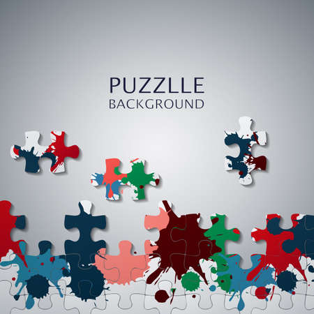 Puzzle pieces with paint stains image illustrationのイラスト素材