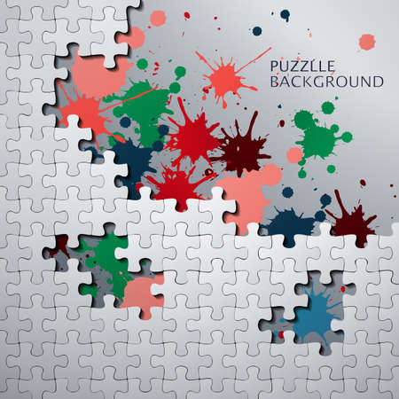 Puzzle pieces with paint stains image illustrationのイラスト素材