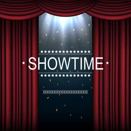 Vector illustration of Showtime background with curtain illuminated by spotlightsのイラスト素材