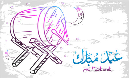 Eid mubarak greeting card on doodle styleのイラスト素材