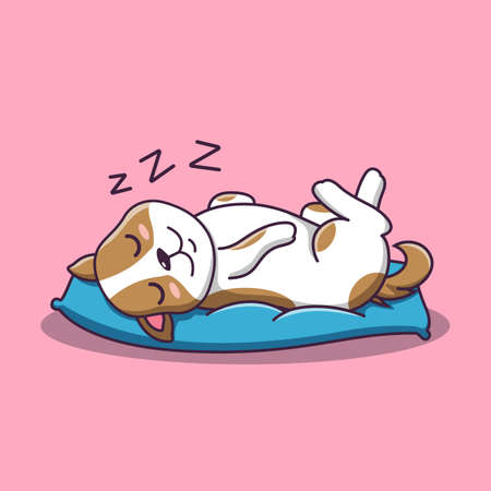 Cute dog cartoon sleeping on a pillow, vector cartoon illustration, cartoon clipartのイラスト素材