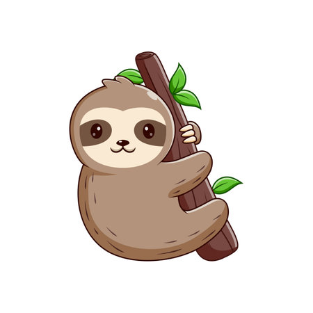 Sloth Cartoon Hanging on The Tree, Sloth Mascot Cartoon Character. Animal Icon Concept White Isolated. Flat Cartoon Style Suitable for Web Landing Page, Banner, Flyer, Stickerのイラスト素材