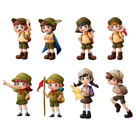 Cute little scouts cartoon setのイラスト素材