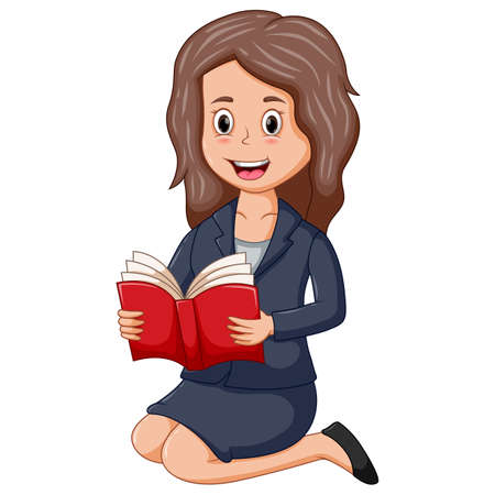 Young female teacher sitting and holding bookのイラスト素材