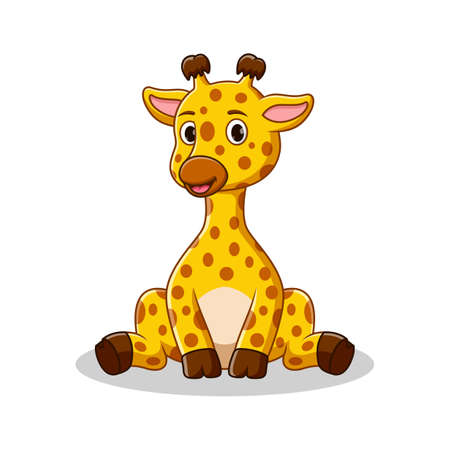 Cartoon cute baby giraffe sittingのイラスト素材