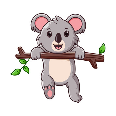 Cute Koala Climbing the Tree Cartoon. Animal Icon Concept. Flat Cartoon Style. Suitable for Web Landing Page, Banner, Flyer, Sticker, Cardのイラスト素材