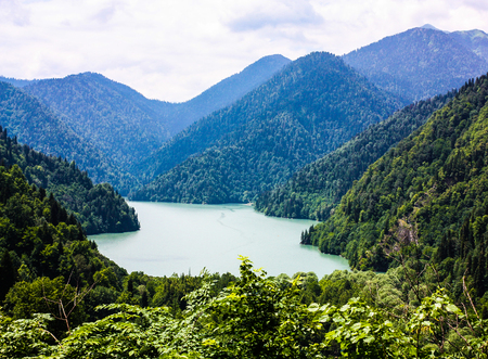 Green mountain valley with a lake in Abkhazia.