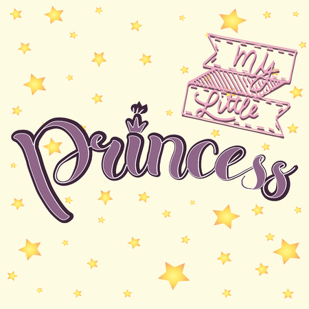 A Vector illustration of Little Princess text for girls clothes. Royal badge, card postcard tag icon. Feminine calligraphy. Lettering typography, poster.のイラスト素材