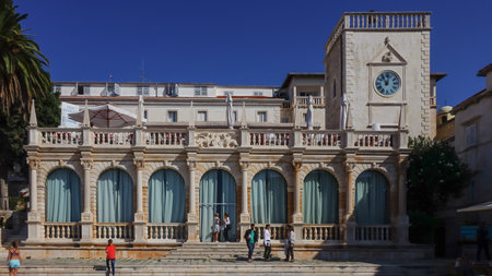 First Croatian Loggia (city lodge) on Hvar islandのeditorial素材