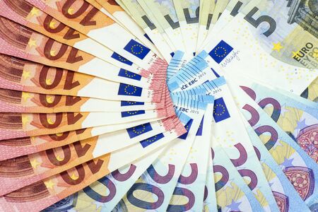 Macro photo about euro banknotes in circle.の写真素材