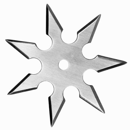 Silver colored metal shuriken isolated on white background.の写真素材