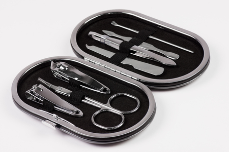 Nail set in own case on white background.の写真素材