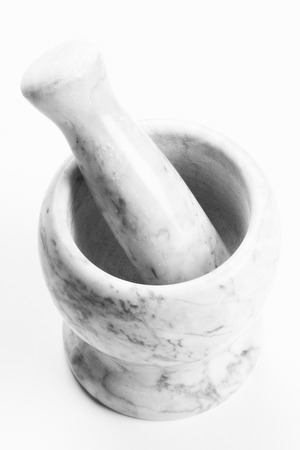 Empty mortar from gray marble isolated on white background.の写真素材