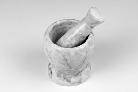 Gray marble mortar as kitchen equipment on gray background.の写真素材