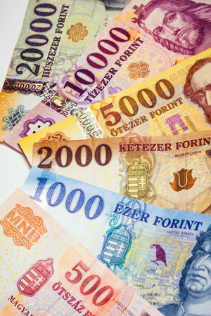 Hungarian forint banknotes as European currency, cash, money and exchange concept.の写真素材
