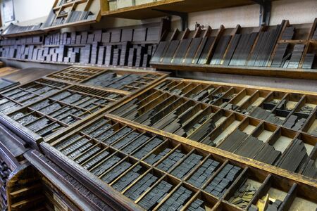 Printing furniture with drawers full of typefaces ready to be usedの写真素材