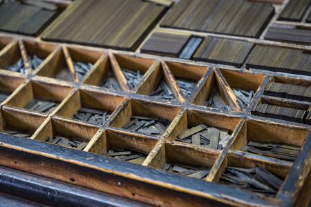 Old printing press, with all types of typography and accessories necessary for printing
