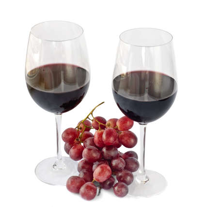 Red wine and grape isolated on white background の写真素材