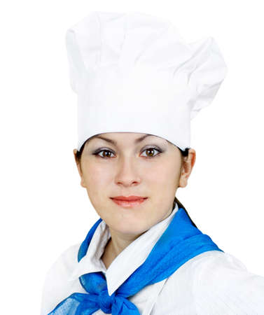 Cook woman isolated on white background の写真素材