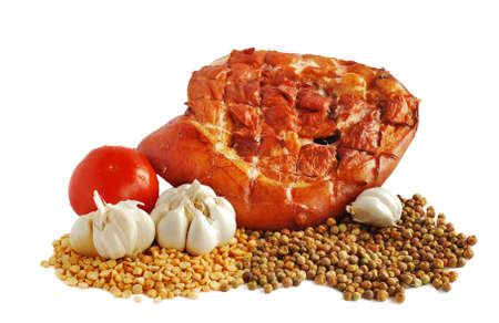 Meat,tomatoes and garlicの写真素材