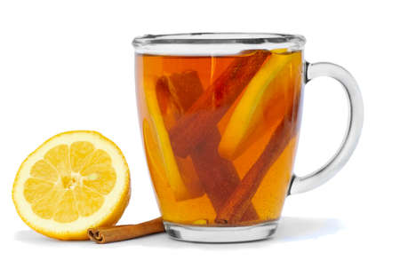 Tea with lemon  isolated on white backgroundの写真素材