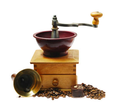 Coffee, bell and old-fashioned coffee grinder の写真素材