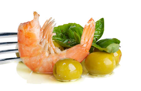 shrimp and green olives の写真素材