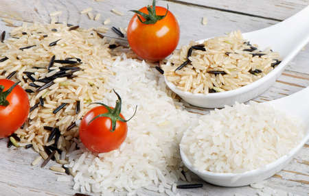 wild and whole grain brown rice and tomatoesの写真素材