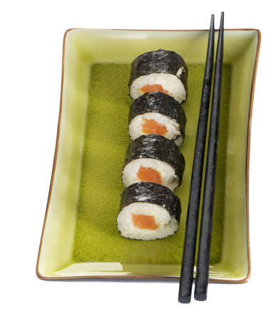 Salmon sushi  on a plateの写真素材