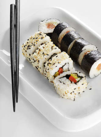 sushi  on a white plateの写真素材
