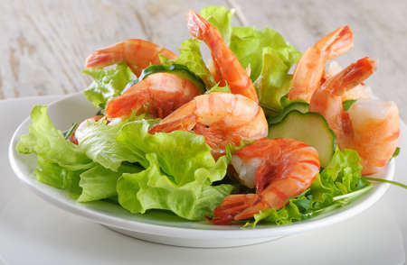 Green salad with shrimpsの写真素材