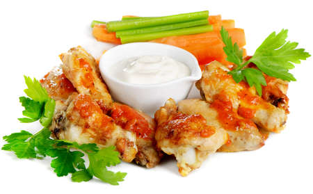 Buffalo chicken wings with vegetablesの写真素材