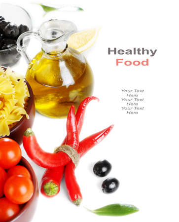 Italian cuisine - pasta, vegetables and olive oilの写真素材