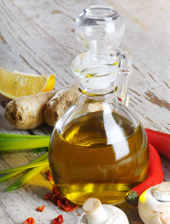 Olive oil and spicesの写真素材