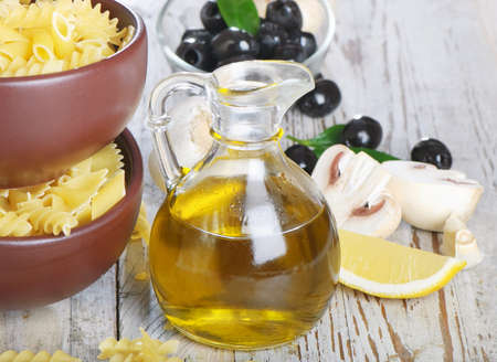 Italian cuisine - pasta and olive oilの写真素材