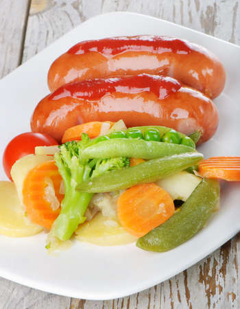 sausages with vegetablesの写真素材