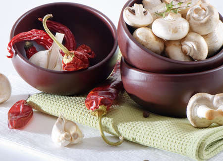 mushrooms and spicesの写真素材