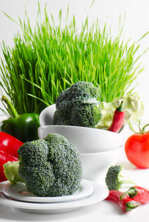 Healthy food - fresh vegetables  and Germinated Wheat seedsの写真素材