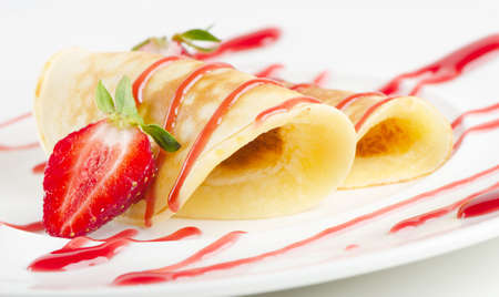 pancakes with strawberriesの写真素材