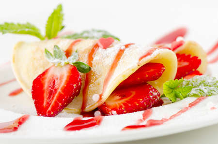 pancakes with strawberriesの写真素材
